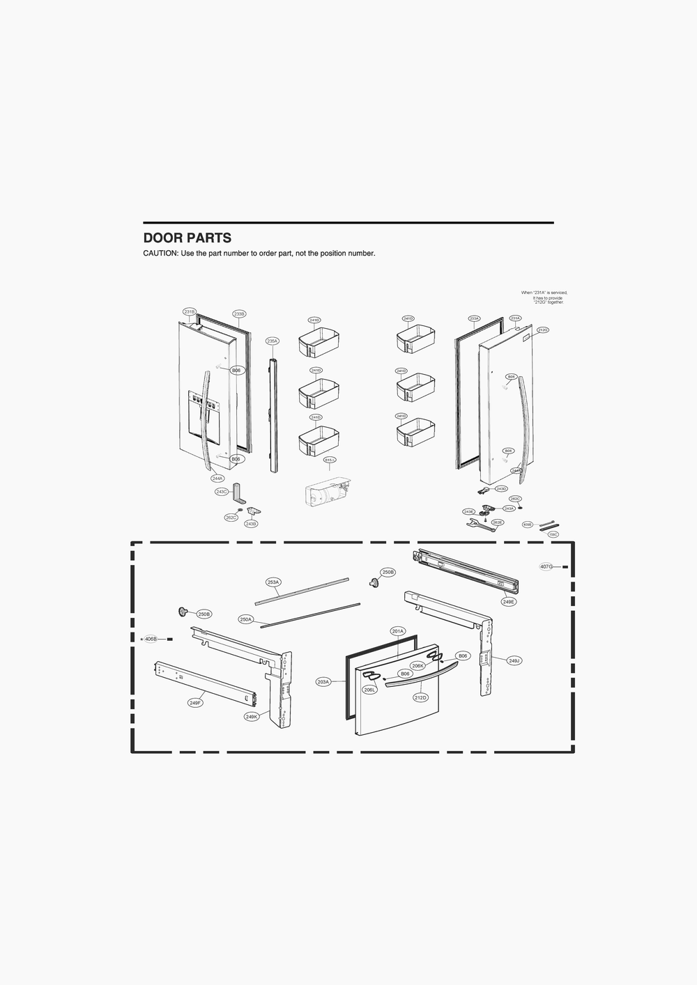 Door Parts Diagram and Parts List for GR-F298NLSM APZCNA0 LG Refrigerator