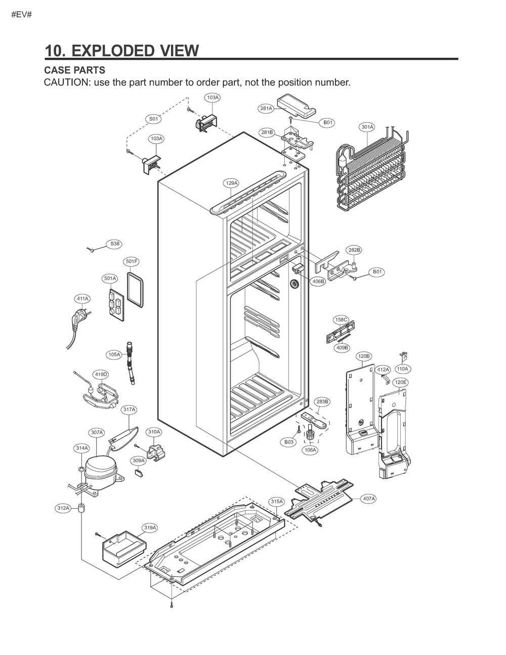 Case Parts Diagram and Parts List for GM-B372SLCA APZCNA0 LG Refrigerator