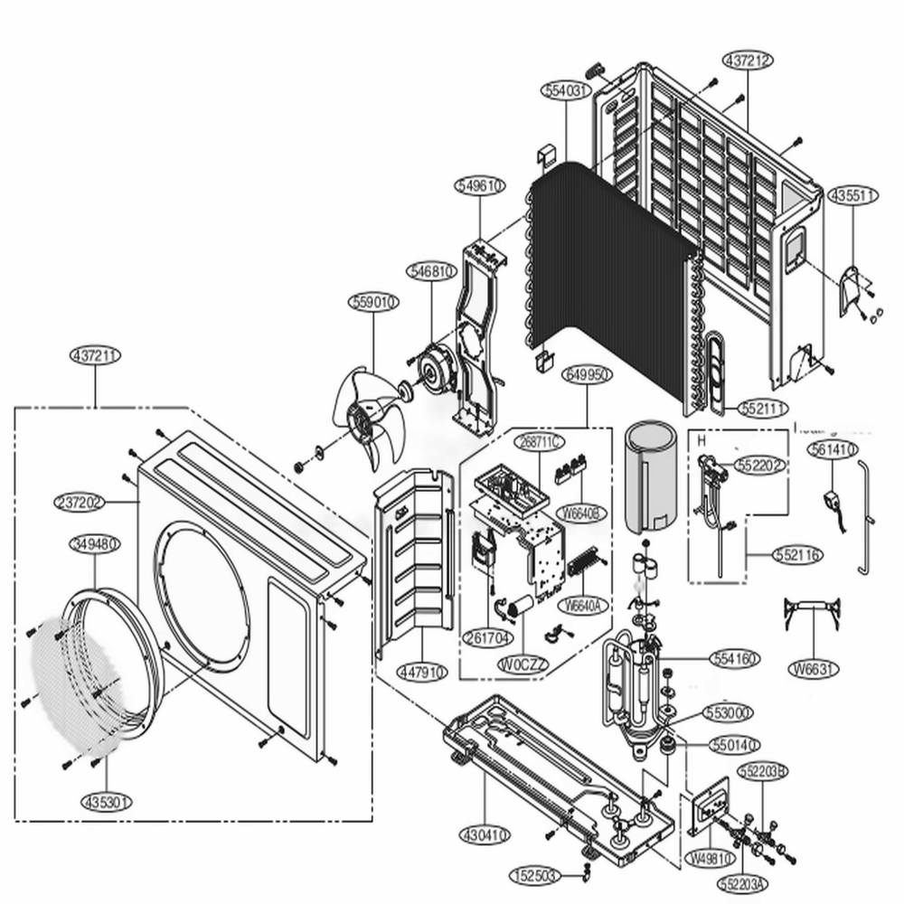 Outdoor Unit Diagram and Parts List for LSUJ0910HL AMBCEUS LG Air Conditioner