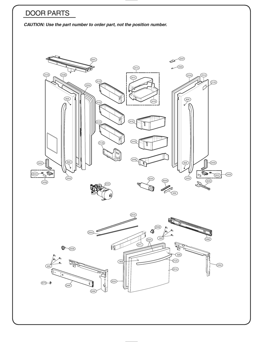 Door Parts Diagram and Parts List for GR-L268LQTM ASWCSE2 LG Refrigerator