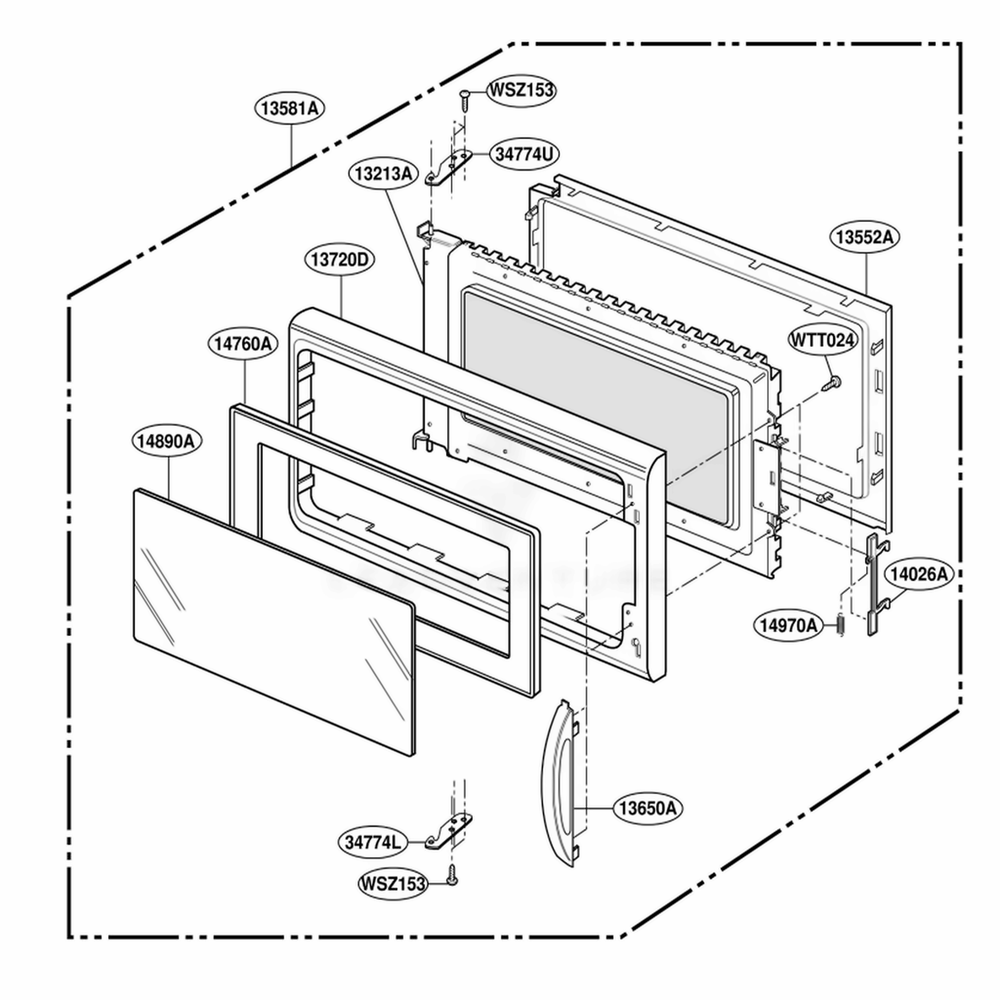 Door Parts Diagram and Parts List for YKHMC107EBT0 BSEKAC LG Range