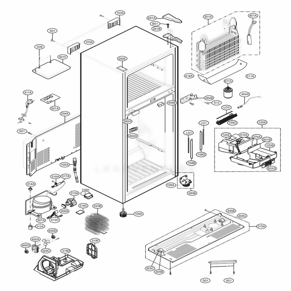 Case Parts Diagram and Parts List for 79432 ASWCSE3 LG Refrigerator