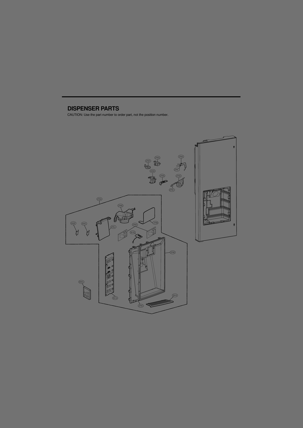 Dispenser Parts Diagram and Parts List for GR-J338HSJP ASTCNA1 LG Refrigerator