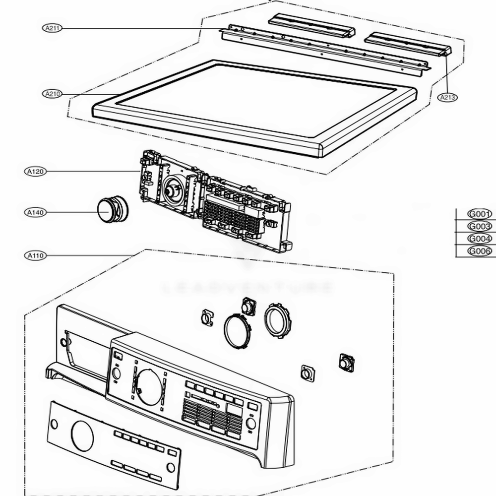 Control Panel And Plate Assembly Diagram and Parts List for 82192 ABWESEU LG Dryer
