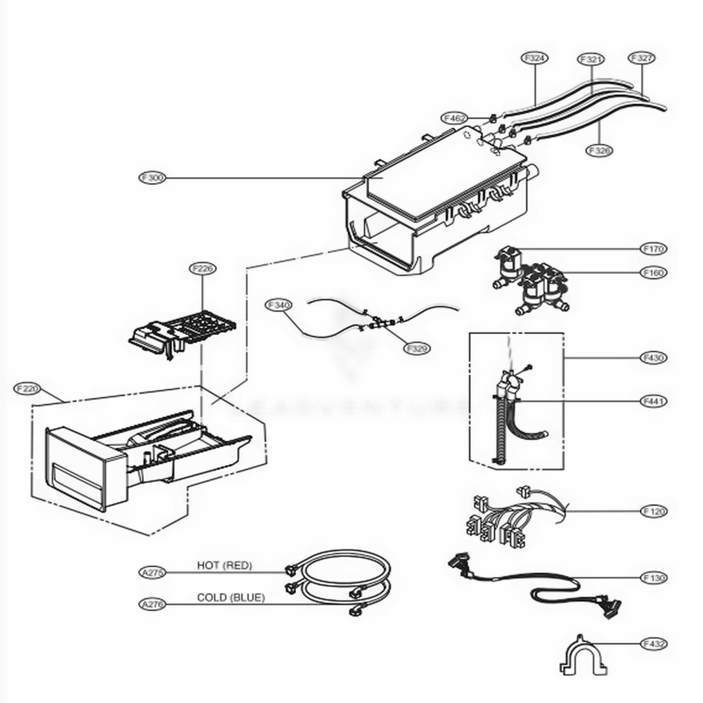 Dispenser Assembly Diagram and Parts List for GCWP1069CD1 ABWEELC LG Washer