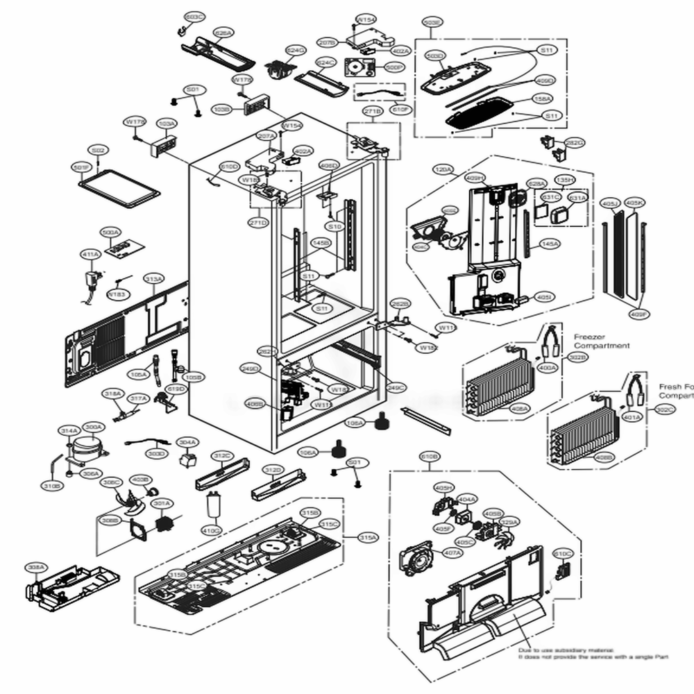 Case Parts Diagram and Parts List for LFXC24796S ASTCNA1 LG Refrigerator