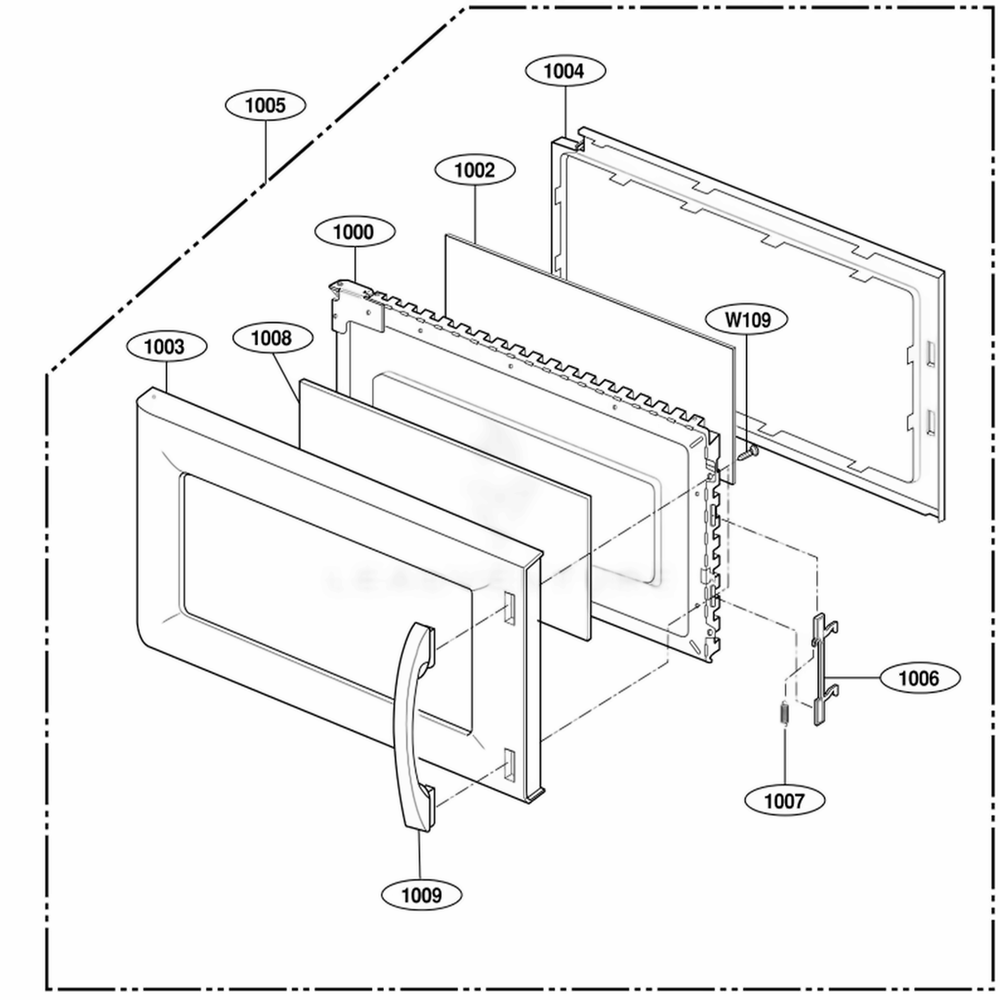 Door Parts Diagram and Parts List for 80019 CB1ESEA LG Wall Oven