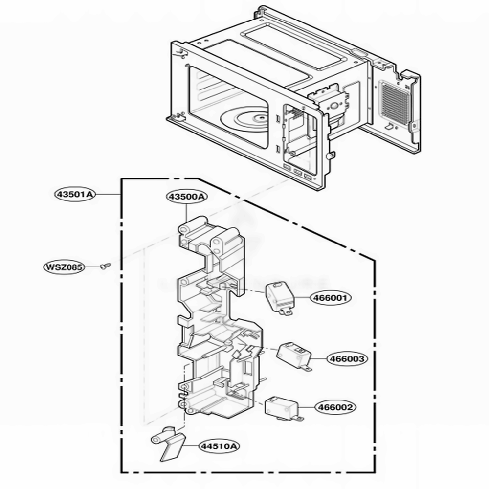 Latch Board Parts Diagram and Parts List for JES739WD KMWEGEU LG Wall Oven