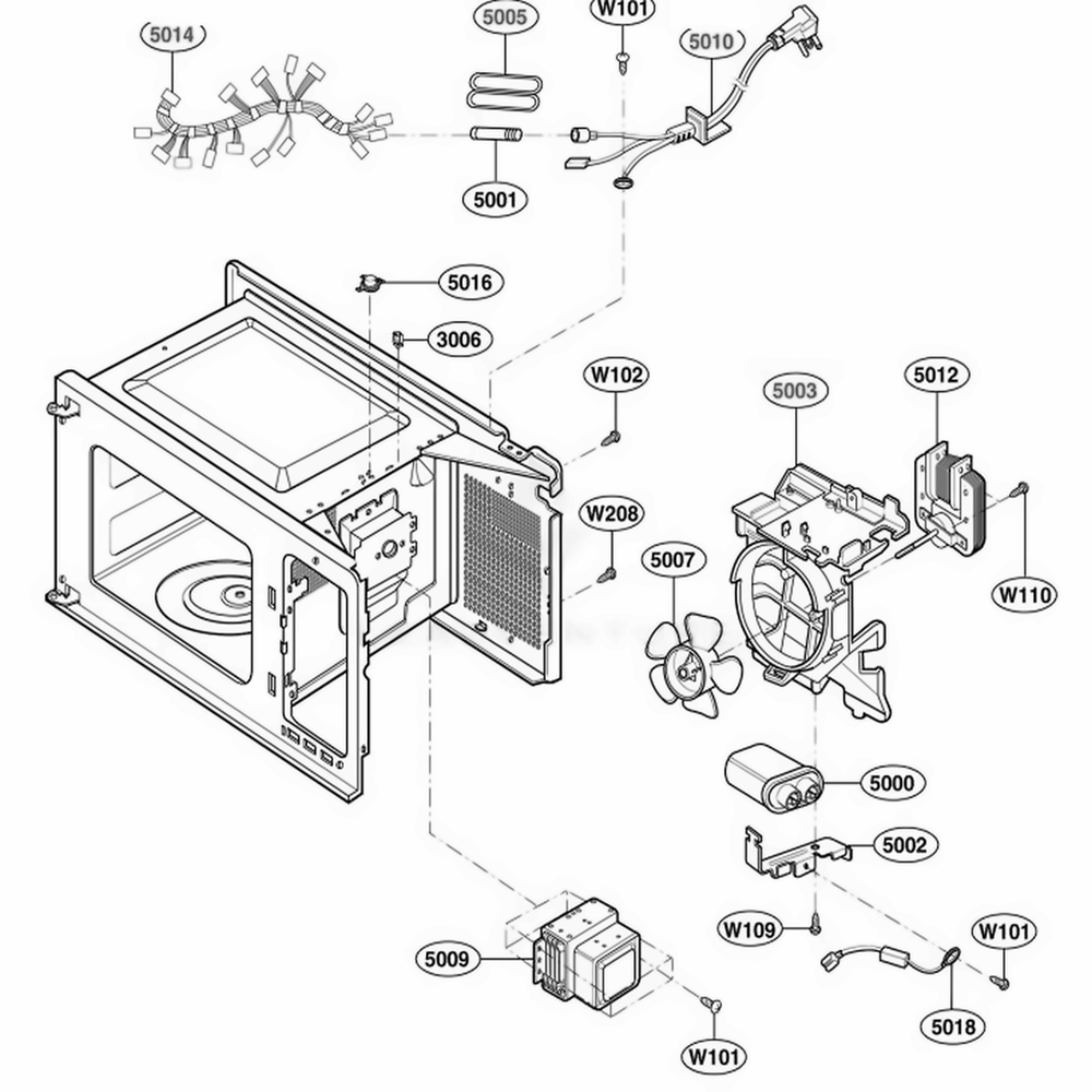 Interior Parts 1 Diagram and Parts List for 62342203 CW1ESEA LG Range