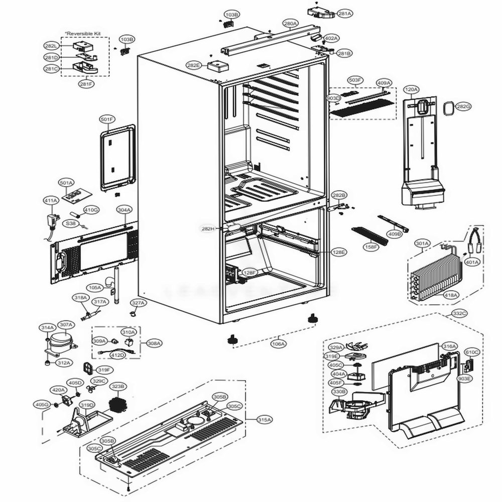 Case Parts Diagram and Parts List for LDCS24223B AWBCNA1 LG Refrigerator