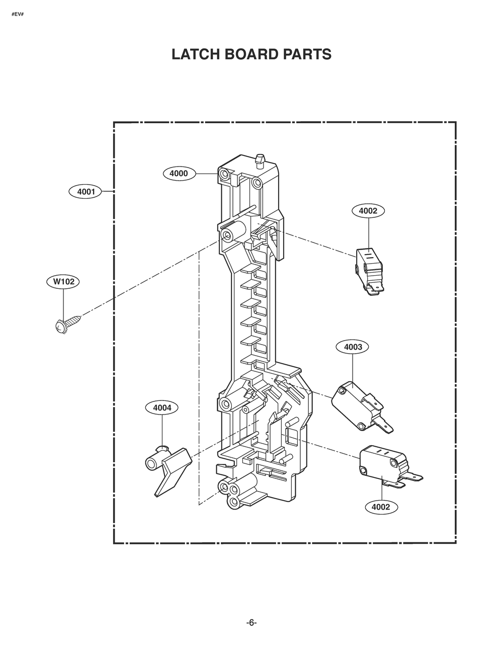 Latch Board Parts Diagram and Parts List for JVM3160DFBB CB1EGEU LG Microwave Oven Combo