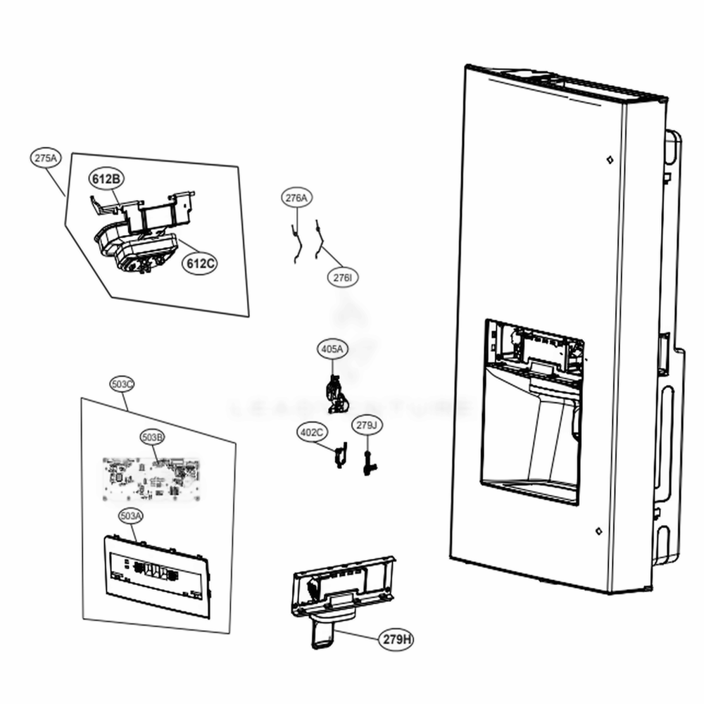Dispenser Parts Diagram and Parts List for 73102 ASWCSE2 LG Refrigerator