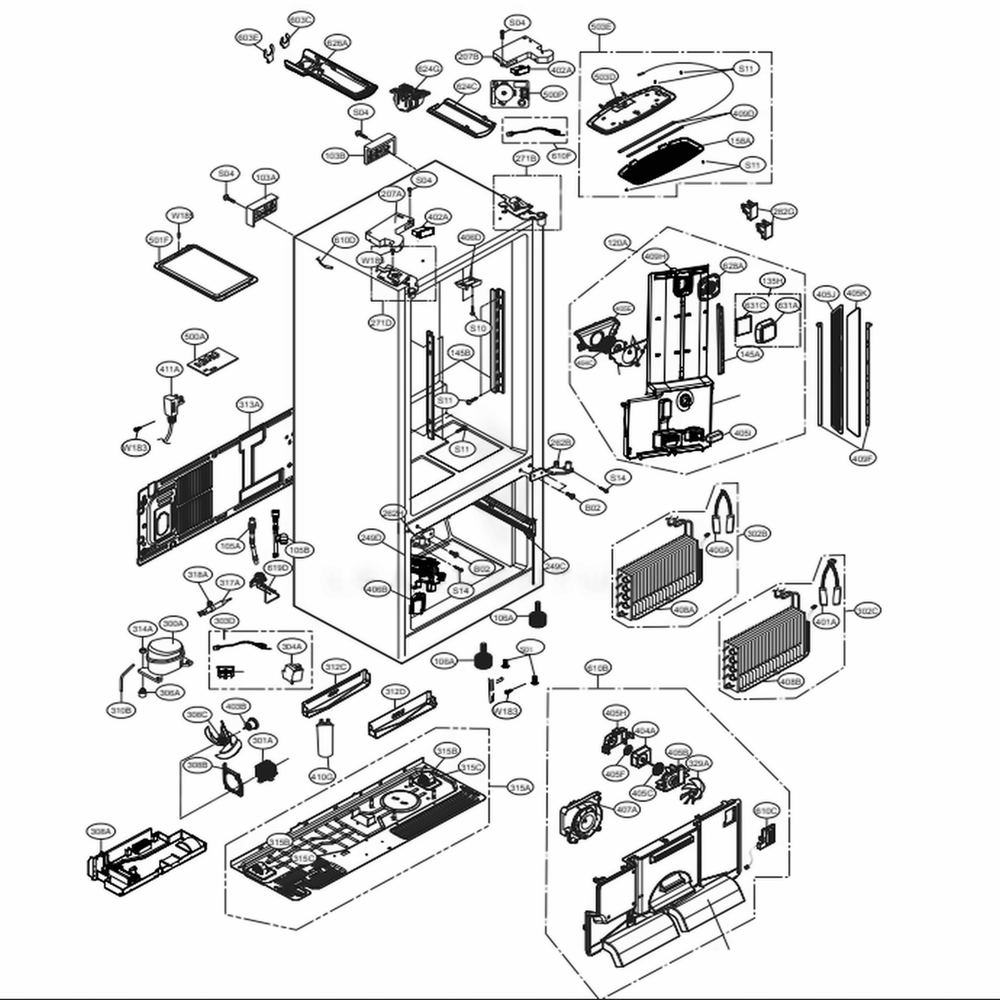 Case Parts Diagram and Parts List for LFXC24726M AMTCNA0 LG Refrigerator