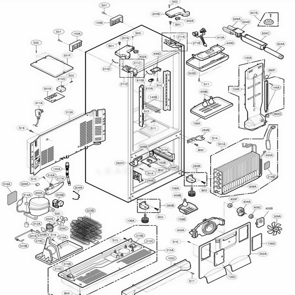 Case Parts Diagram and Parts List for 78553 ASTCSEF LG Refrigerator
