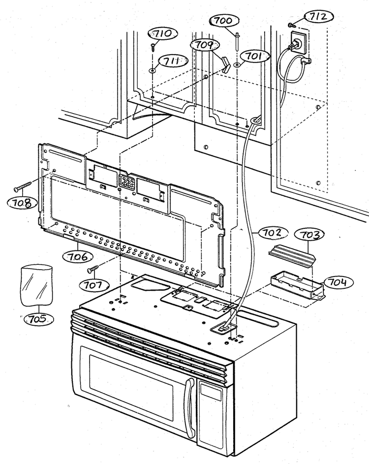 Installation Parts Diagram and Parts List for MV-1725B  LG Microwave