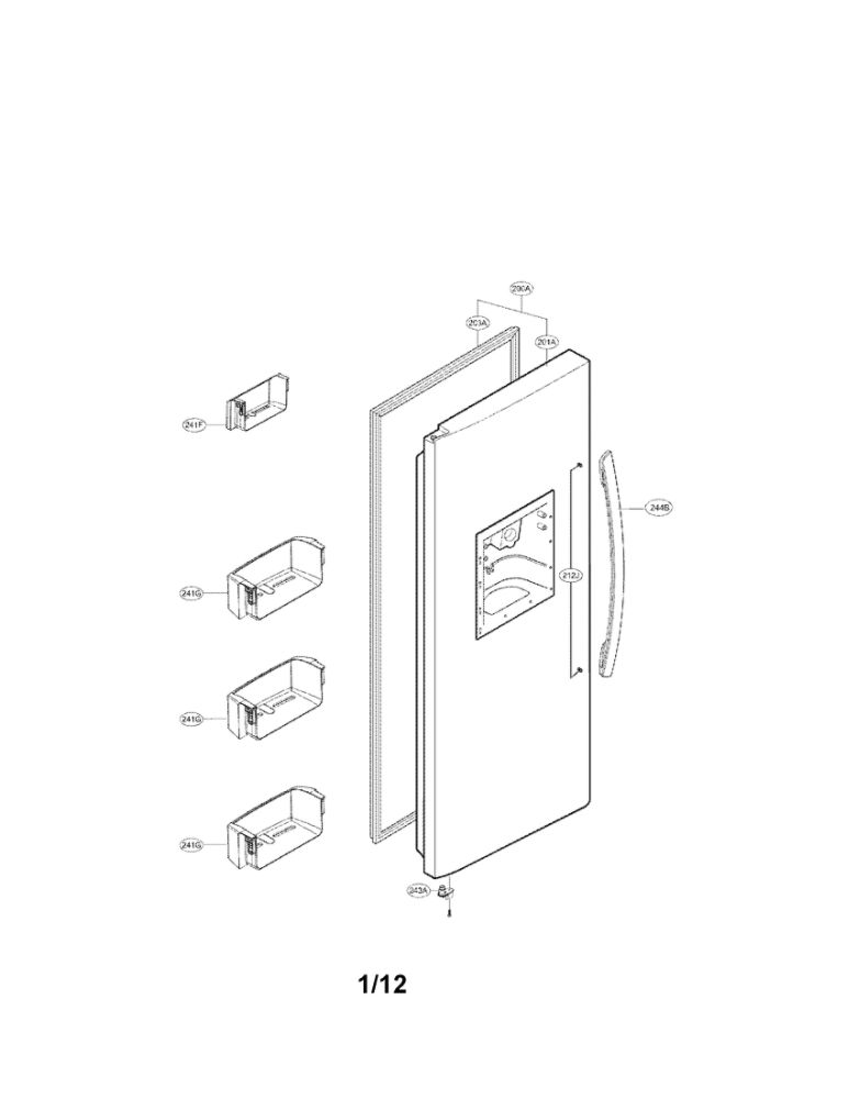 Freezer Door Parts Diagram and Parts List for LSC23924ST 00 LG Refrigerator