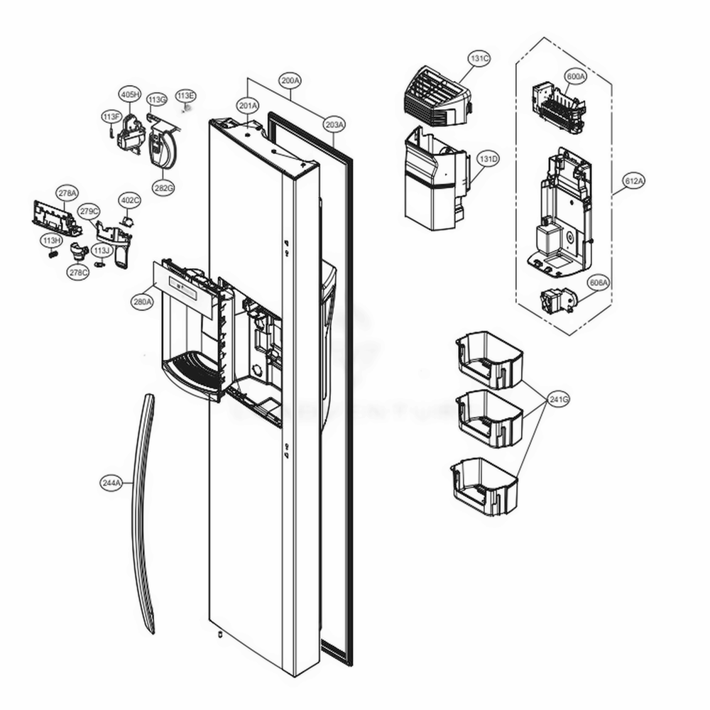 Freezer Door Diagram and Parts List for 51833 ASTCSE3 LG Refrigerator