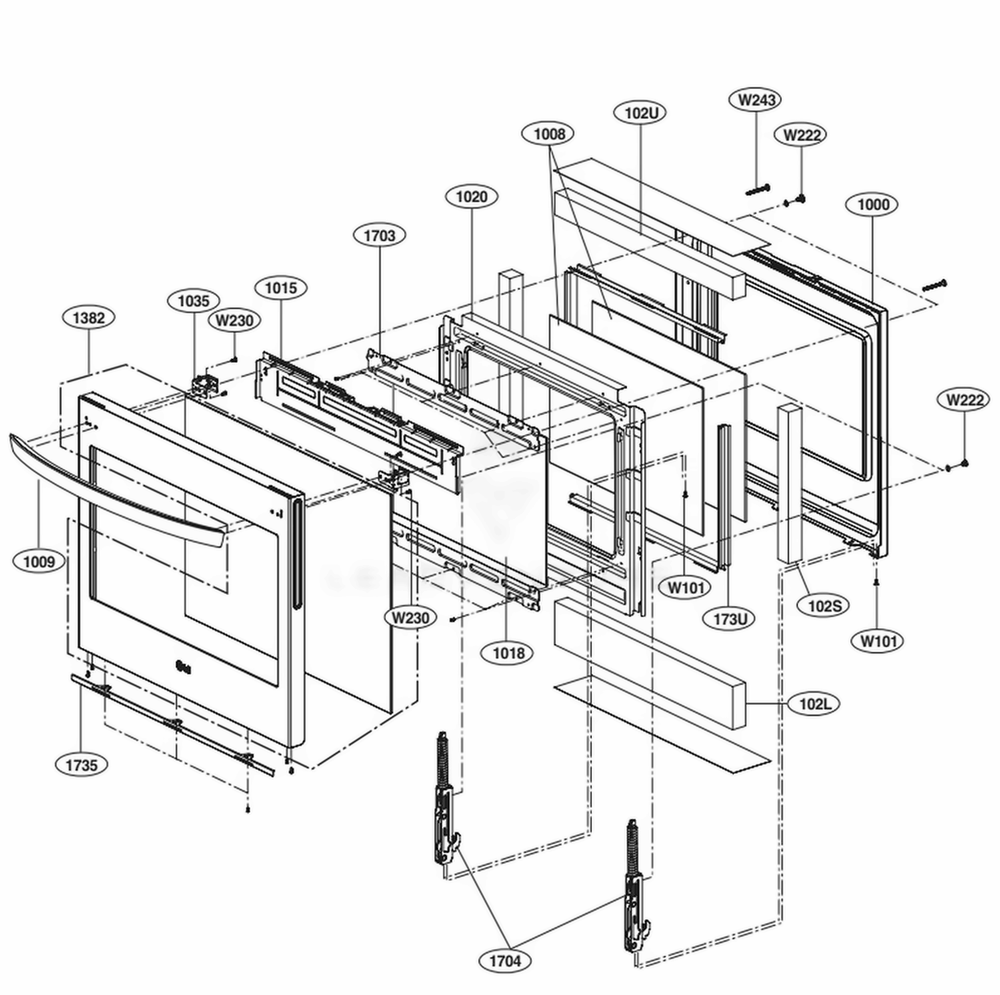 Door Parts Diagram and Parts List for LSE4616ST ASTLLGA LG Range