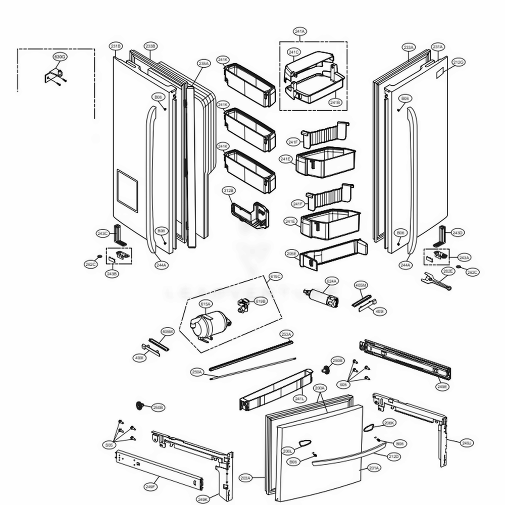 Door Parts Diagram and Parts List for LFX31925ST ASTCNA8 LG Refrigerator