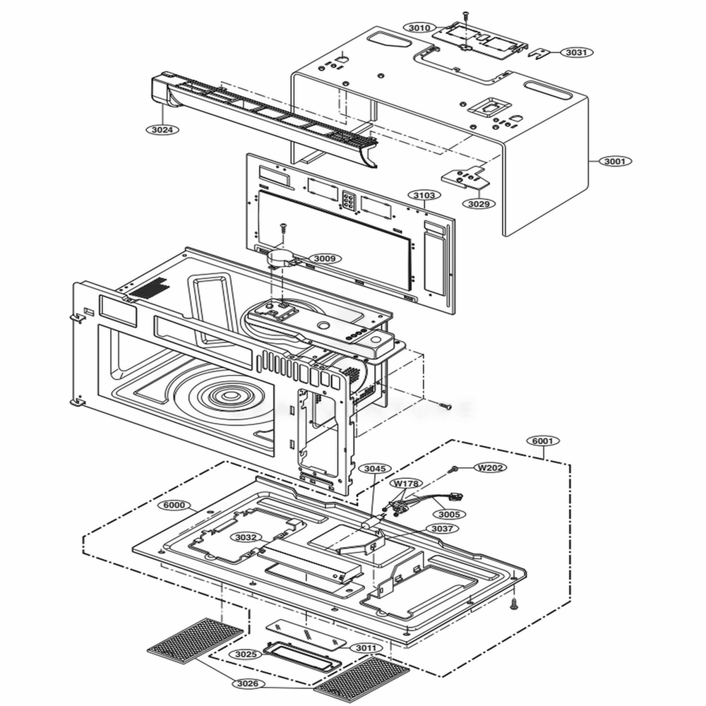 Oven Cavity Parts Diagram and Parts List for UPMC3084ST CSBESGN LG Microwave
