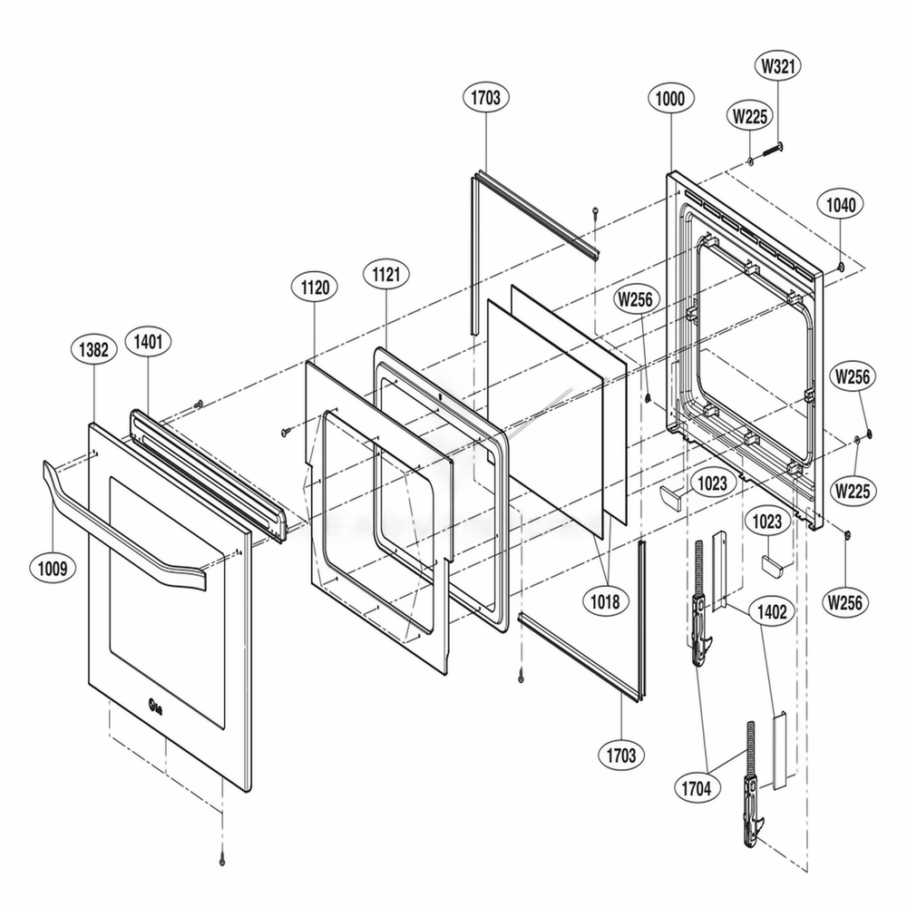 Upper Door Parts Diagram and Parts List for LSWD307ST AS6LSTD LG Wall Oven