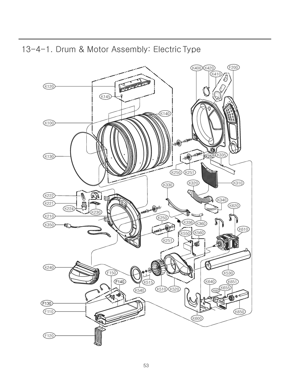 Drum And Motor Assembly Diagram and Parts List for RV1398DS ACREEUS LG Dryer