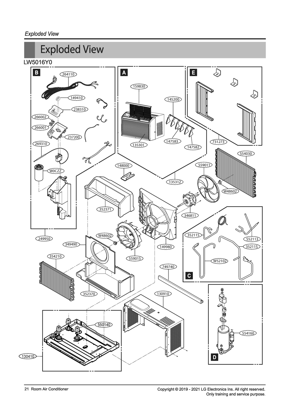 Diagram 1 Diagram and Parts List for W4NC05SNEAM AT1AUSH LG Air Conditioner