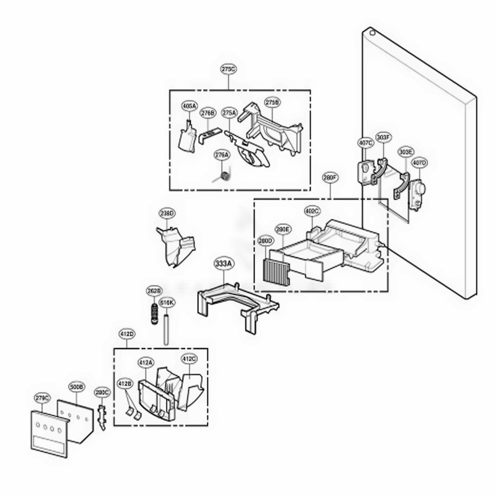 Dispenser Parts Diagram and Parts List for 78733 AST1SER LG Refrigerator