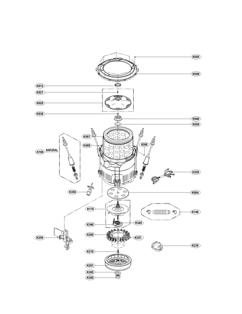 Tub Assembly Parts Diagram and Parts List for WT4801CW 00 LG Washer