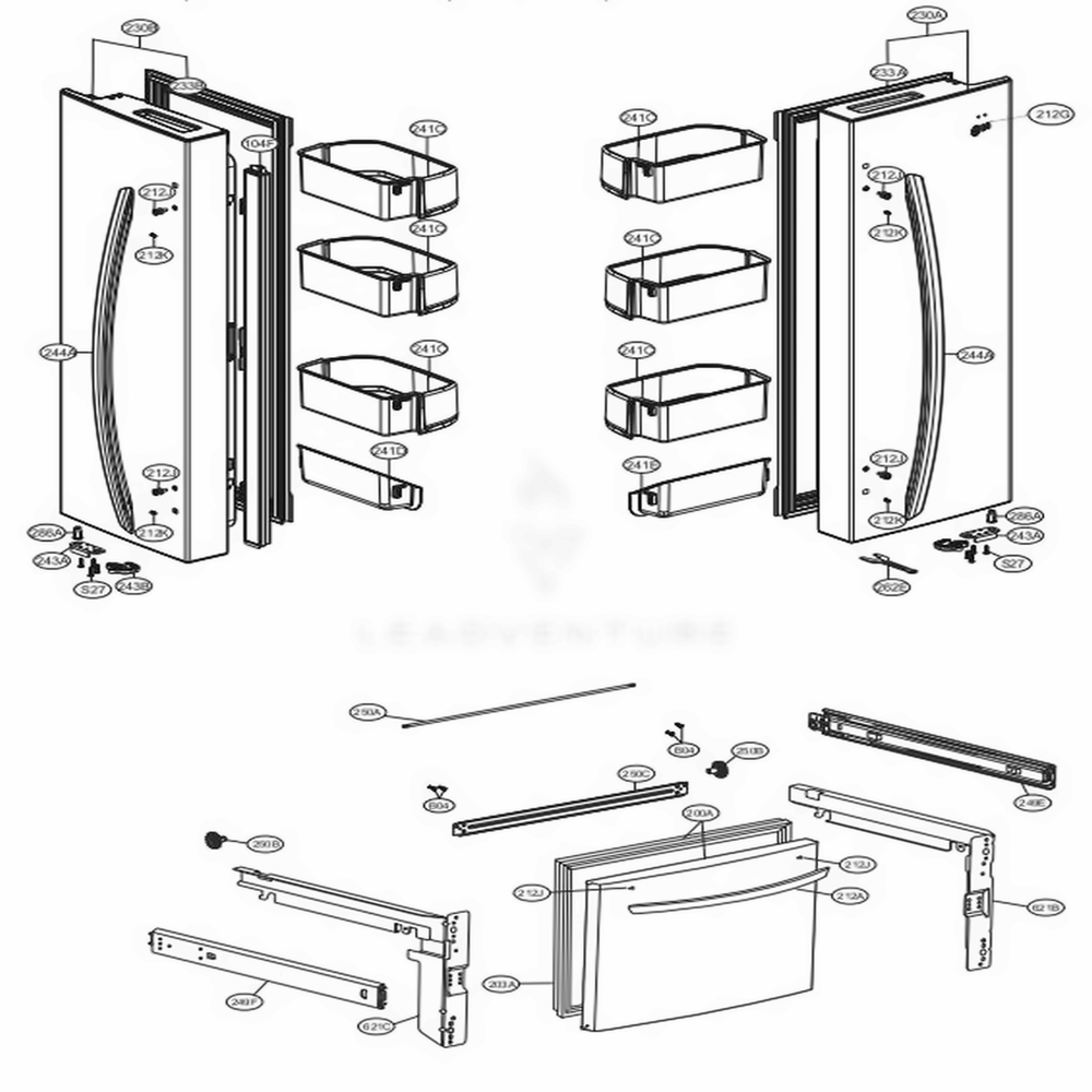 Door Parts Diagram and Parts List for LFCS22520B AWBCNA0 LG Refrigerator