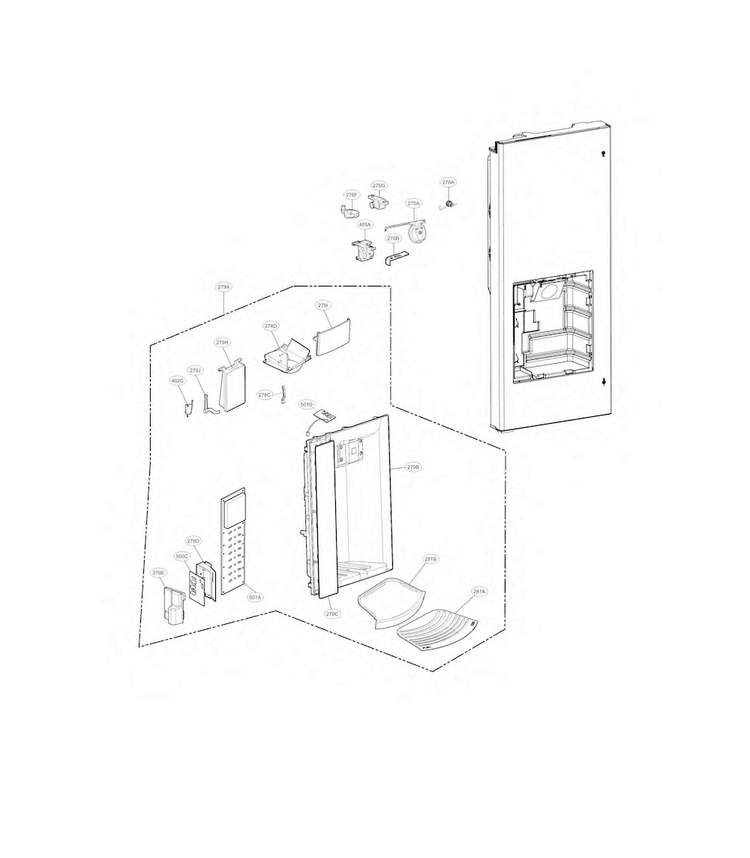 Dispenser Parts Diagram and Parts List for LFX28968ST 02 LG Refrigerator