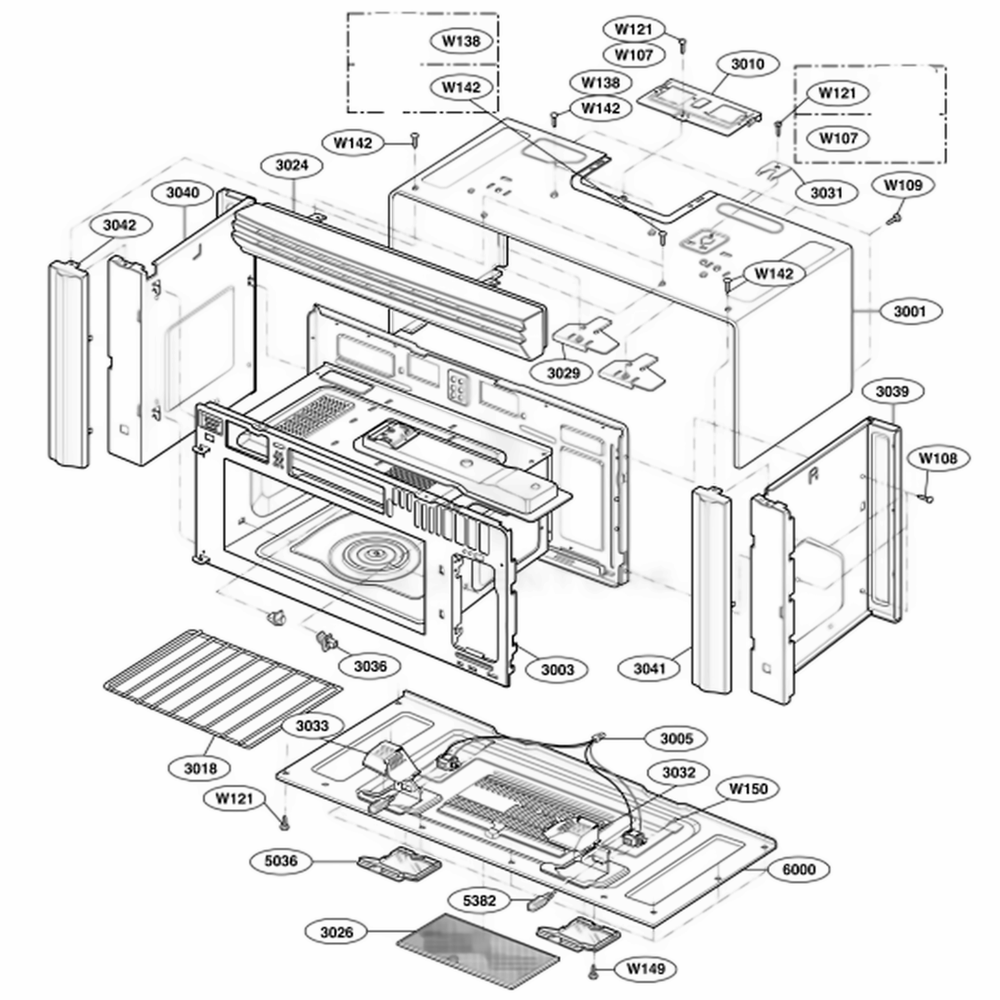 Oven Cavity Parts Diagram and Parts List for 63762 AWHESEA LG Range