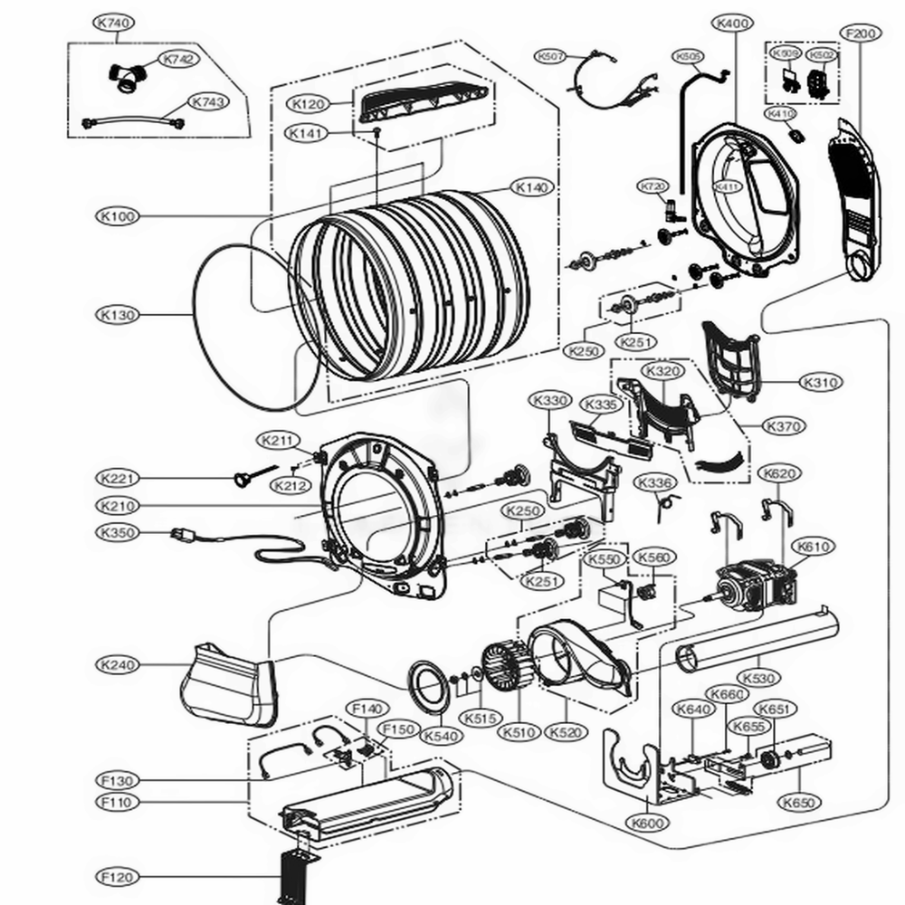 Drum And Motor Assembly: Electric Type Diagram and Parts List for 81963 ASTESEU LG Dryer