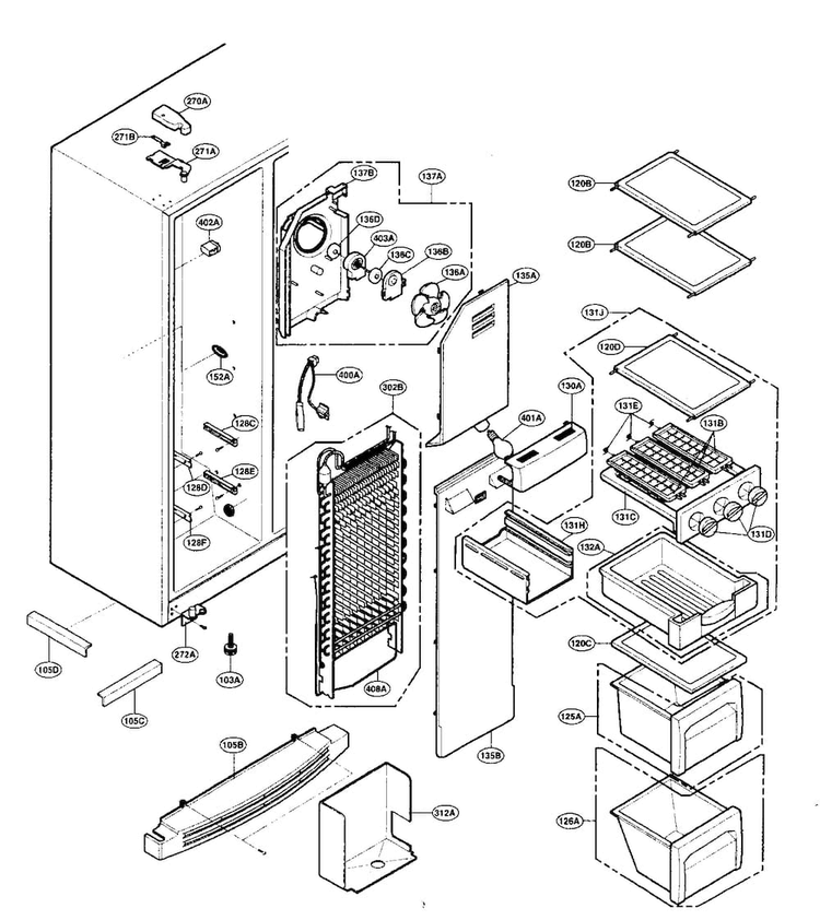 Freezer Parts Diagram and Parts List for LRSCS21935TT  LG Refrigerator