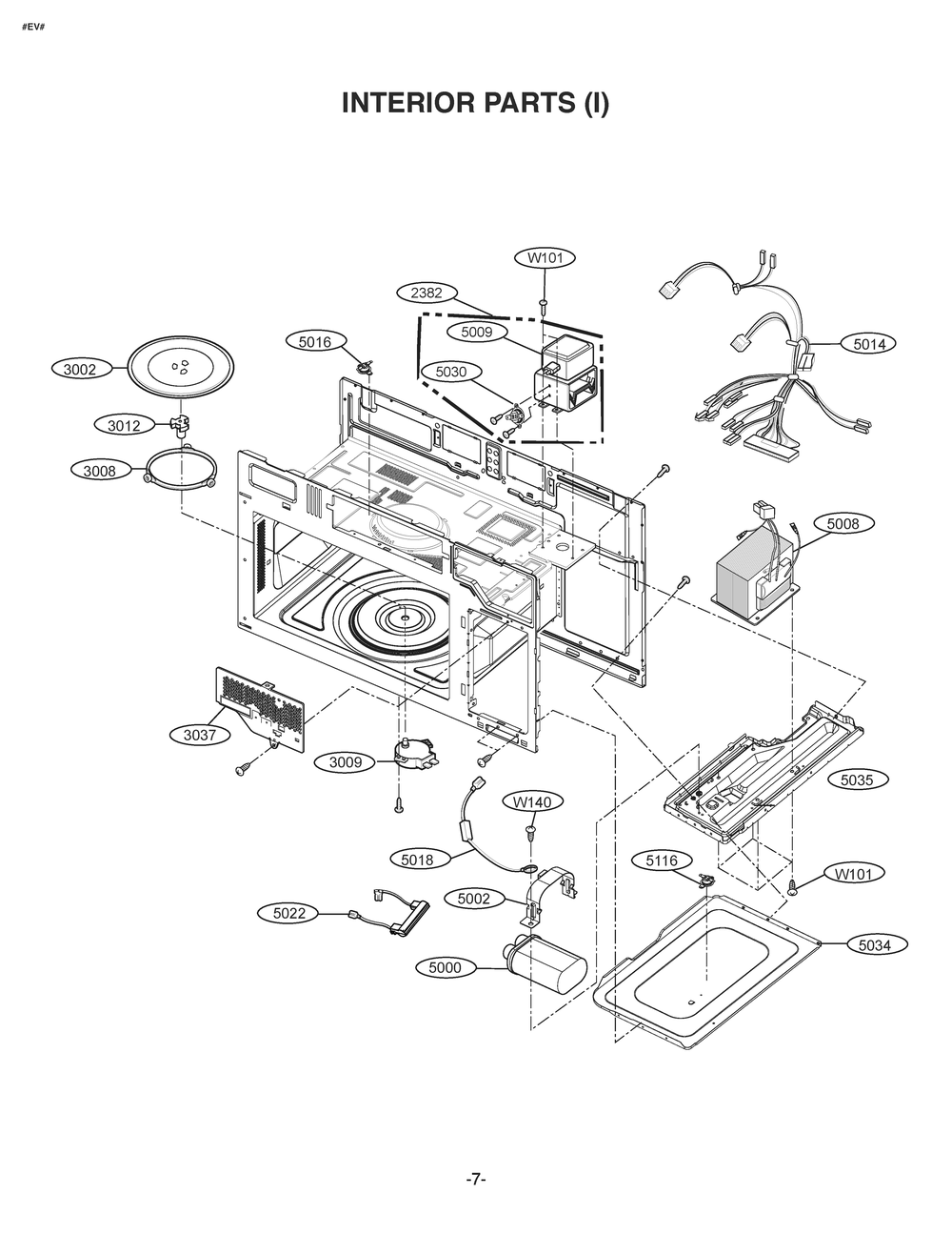 Interior Parts 1 Diagram and Parts List for JVM6172SKSS CS1EGEU LG Microwave Oven Combo