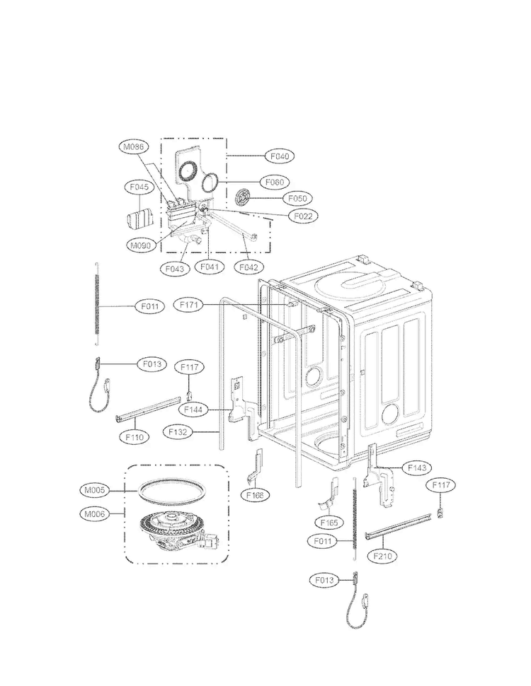 Tub Assembly Parts Diagram and Parts List for LDS5540WW  LG Dishwasher