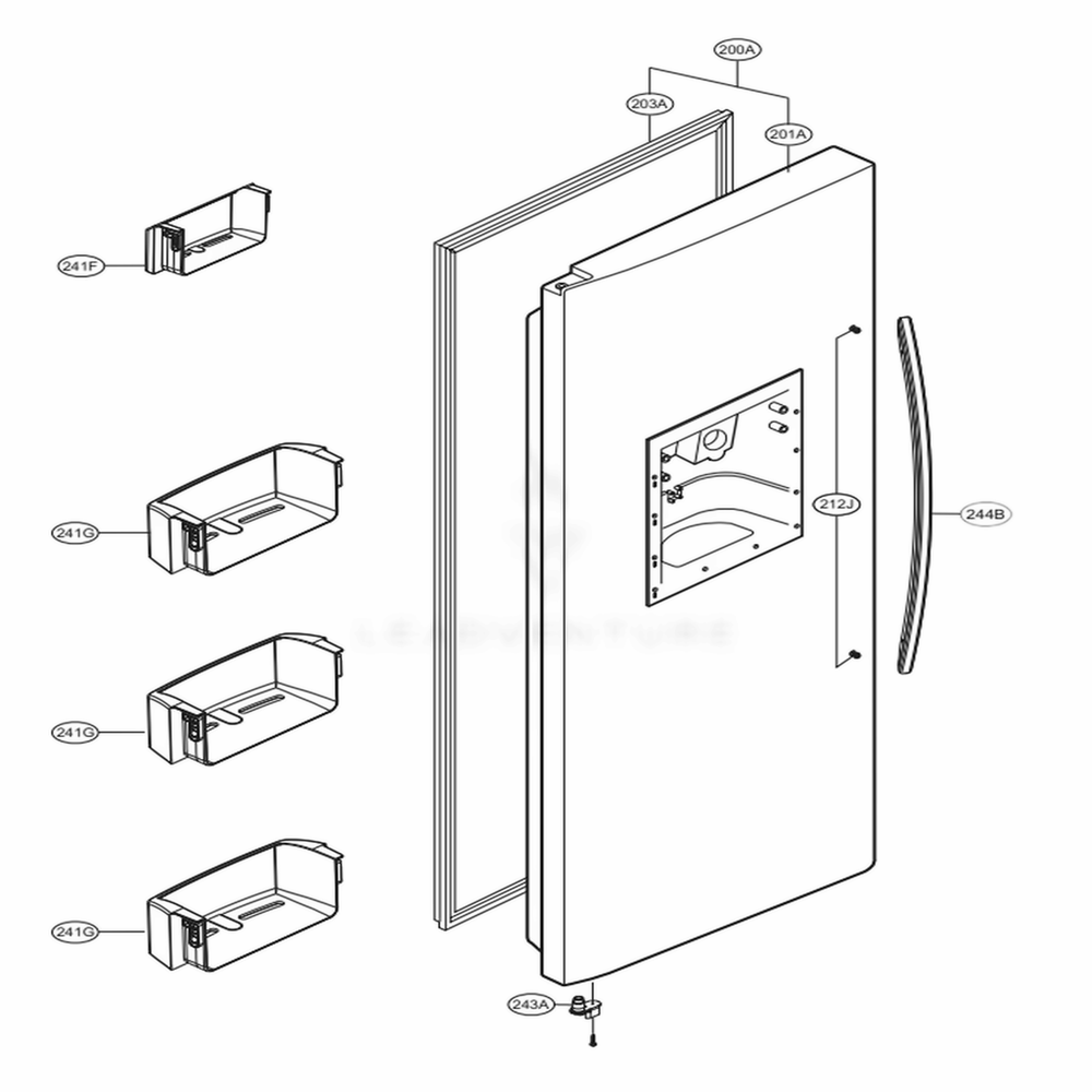 Freezer Door Diagram and Parts List for 51019 AWB1SER LG Refrigerator
