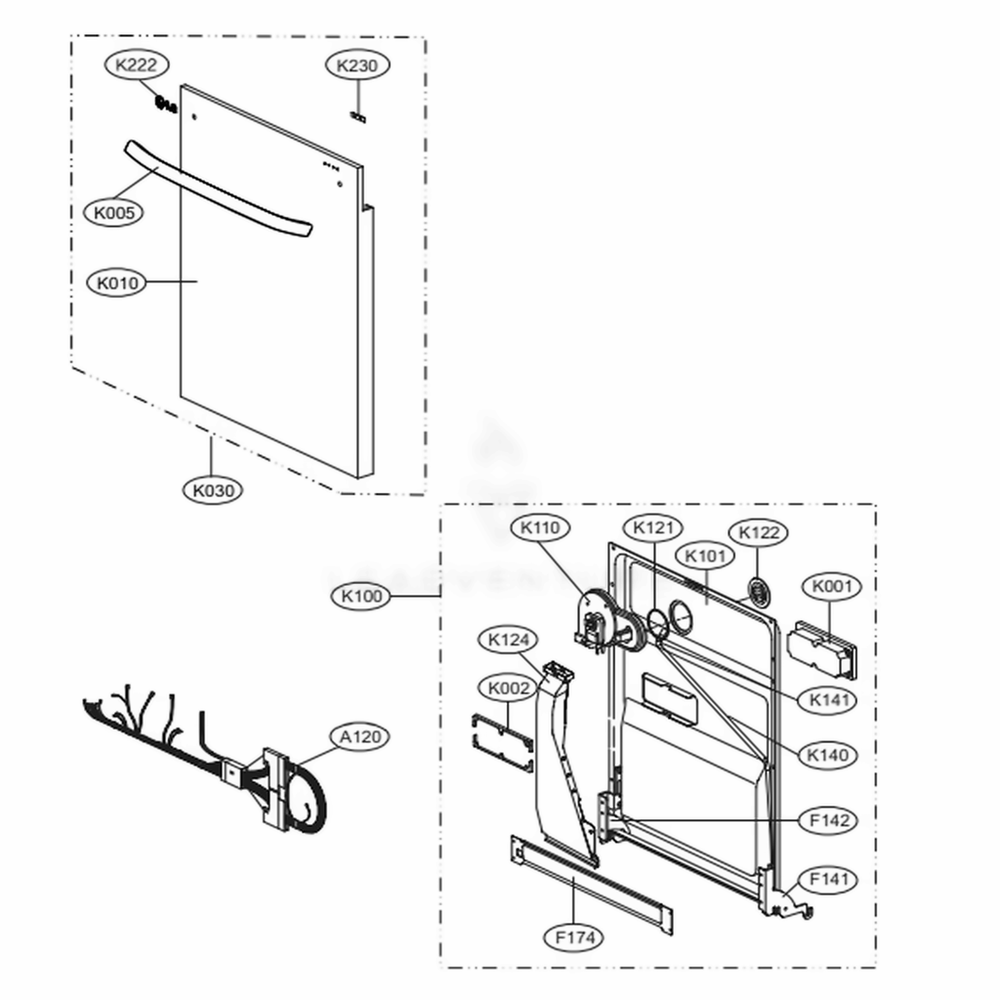 Door Assembly Diagram and Parts List for LSDF9969BD ABDEEUS LG Dishwasher