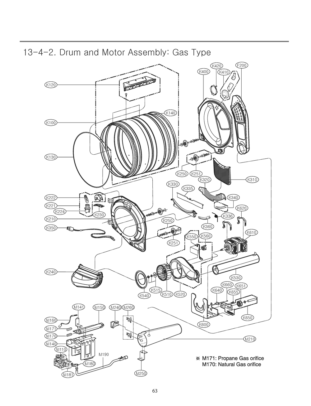 Drum And Motor Assembly Diagram and Parts List for RN1394ES ASSEEUS LG Dryer