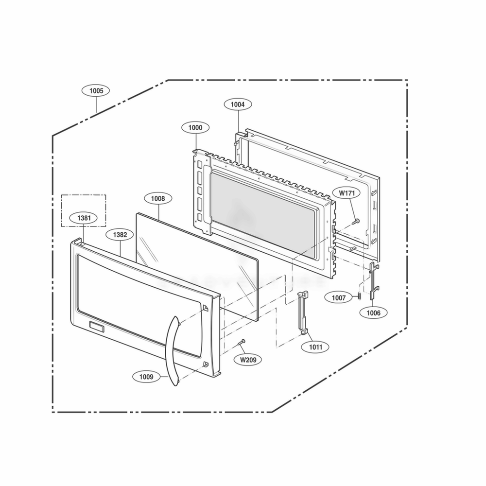Door Parts Diagram and Parts List for 80822 AW1ESEA LG Wall Oven