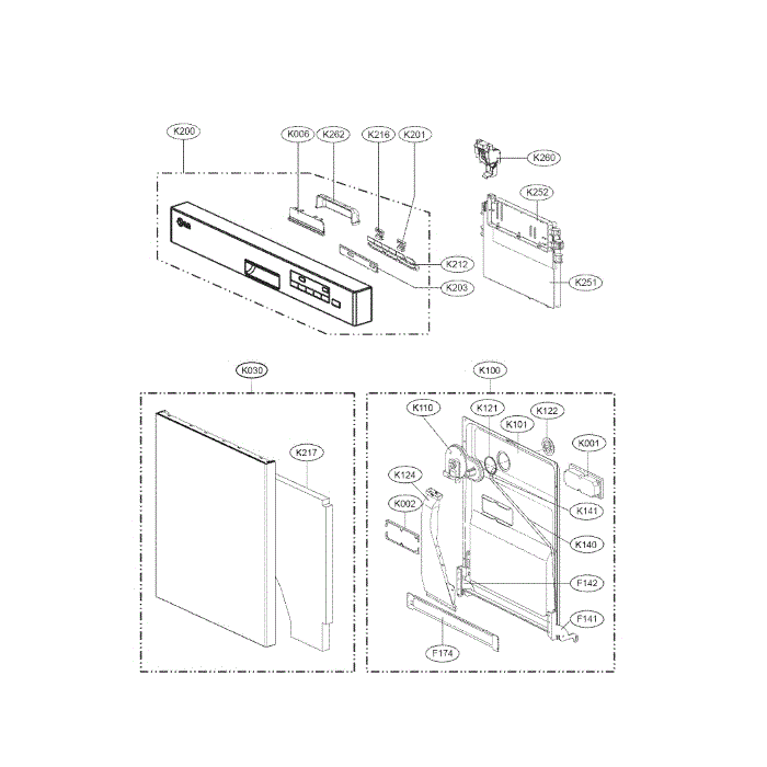 Panel And Door Assembly Diagram and Parts List for LDS5040ST 00 LG Dishwasher