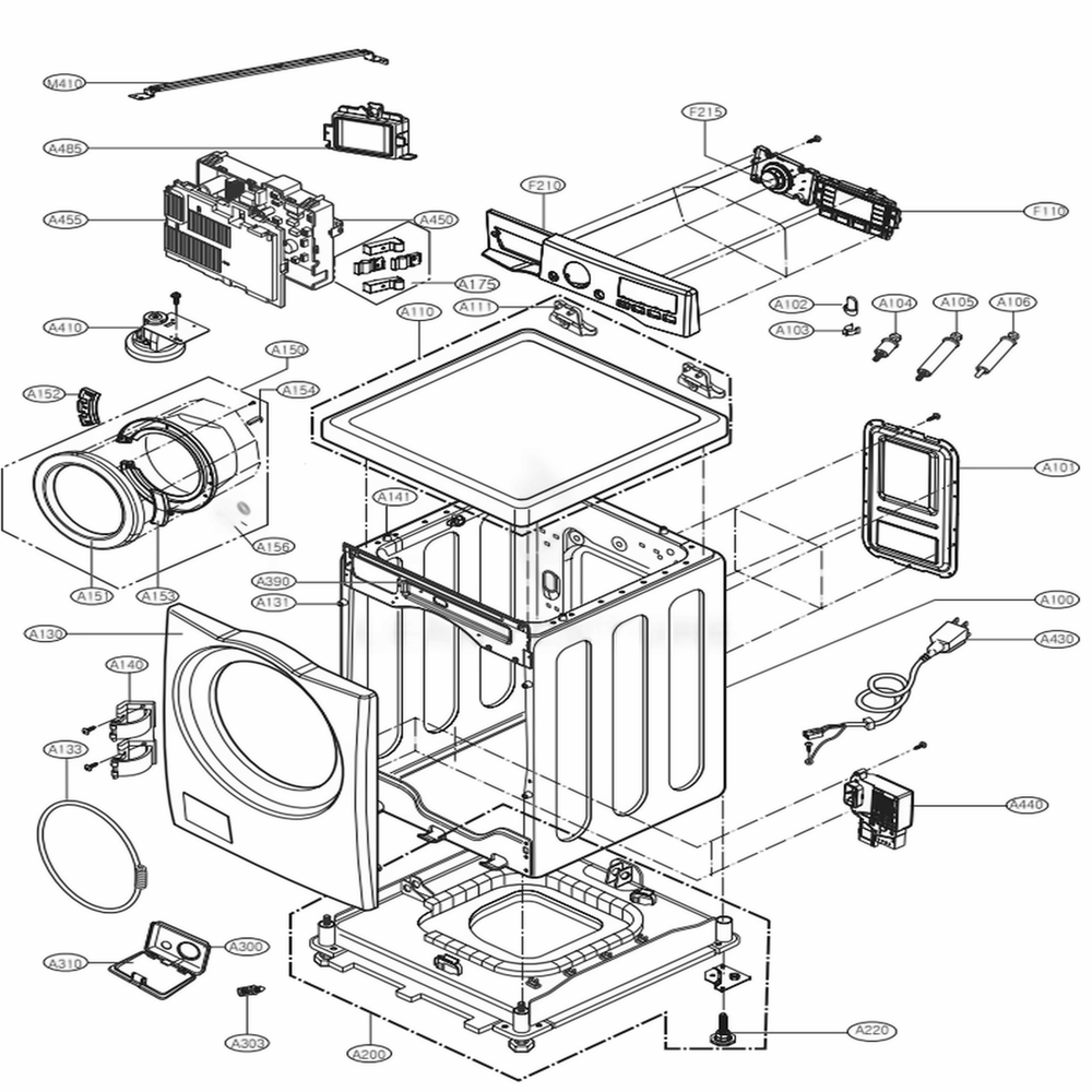 Cabinet And Control Panel Assembly Diagram and Parts List for WM3080CW ABWEVUS LG Washer