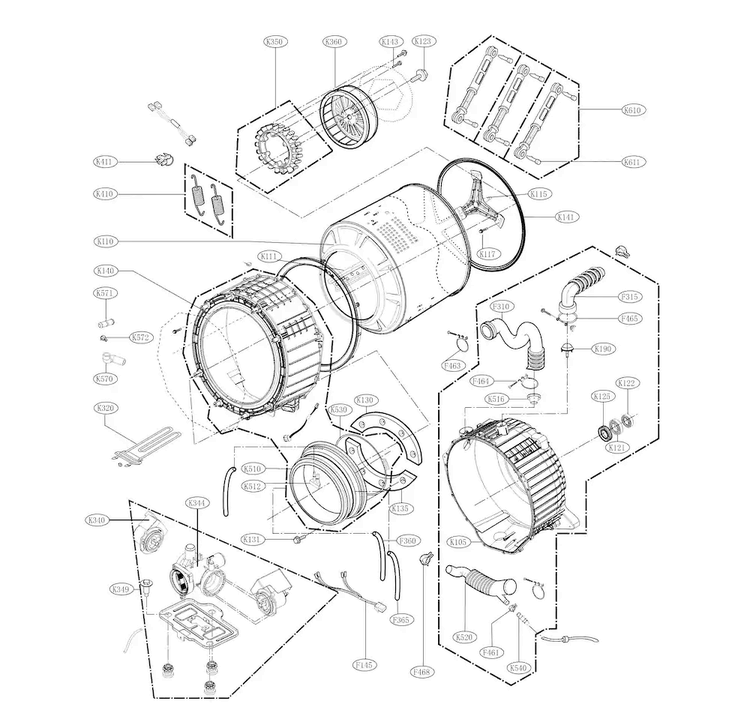 Cabinet And Door Parts Diagram and Parts List for WM4270HVA 01 LG Washer