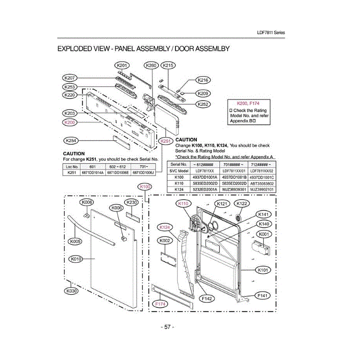Section 5 Diagram and Parts List for LDF7811BB ABPEEUS LG Dishwasher