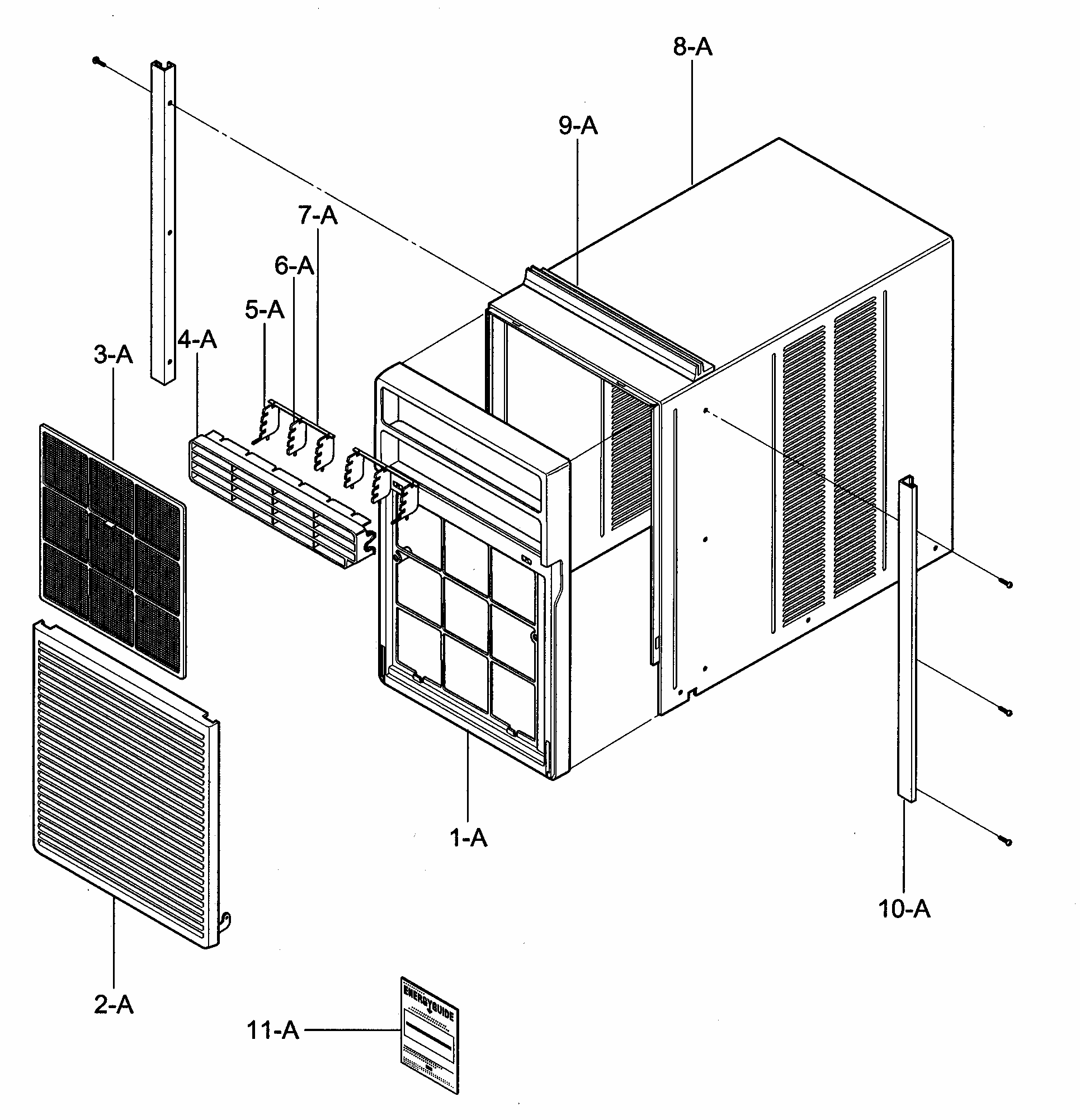 Cabinet/front Grille Assy Diagram and Parts List for 58072066200  Kenmore Air Conditioner