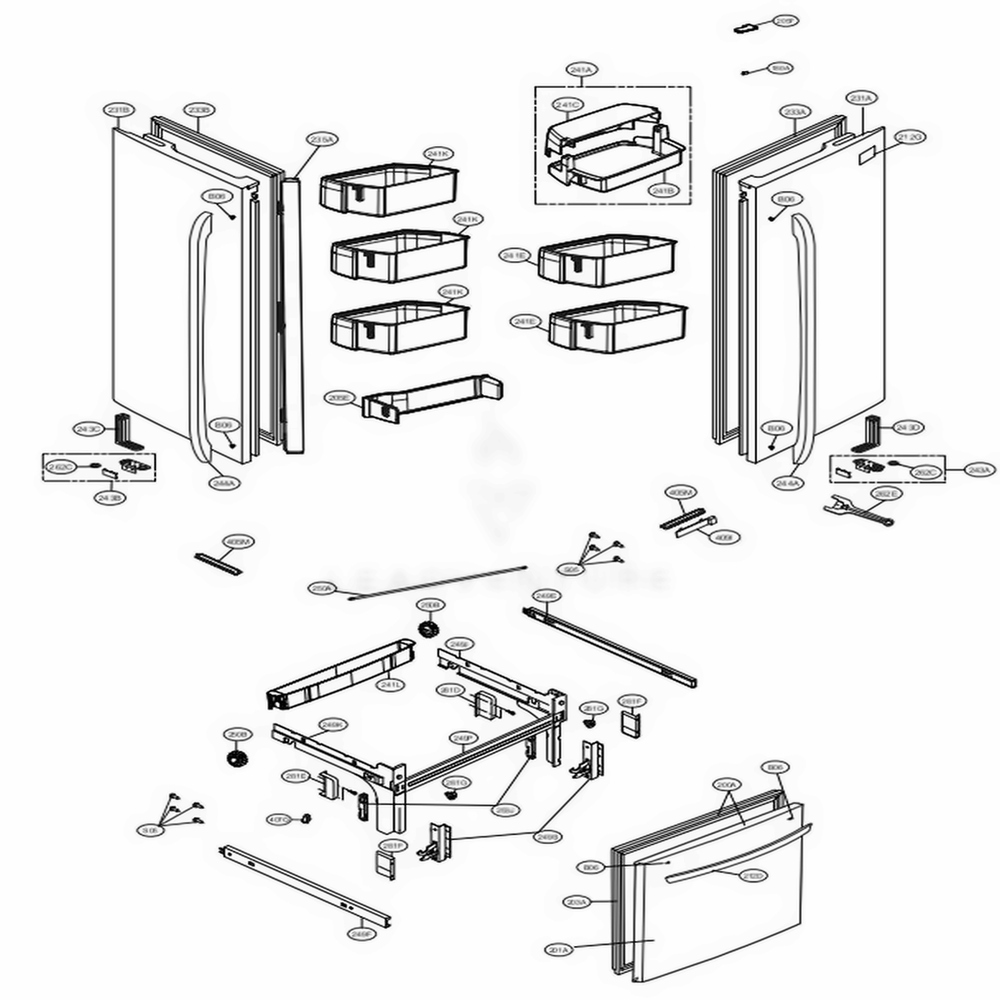 Door Parts Diagram and Parts List for 74012 ASWCSE2 LG Refrigerator
