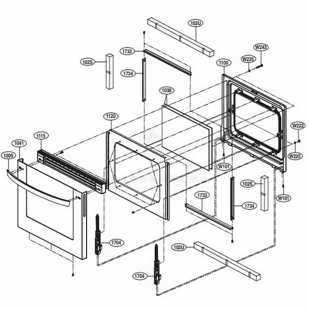 Lower Door Parts Diagram and Parts List for 76033 FSTESEA LG Range