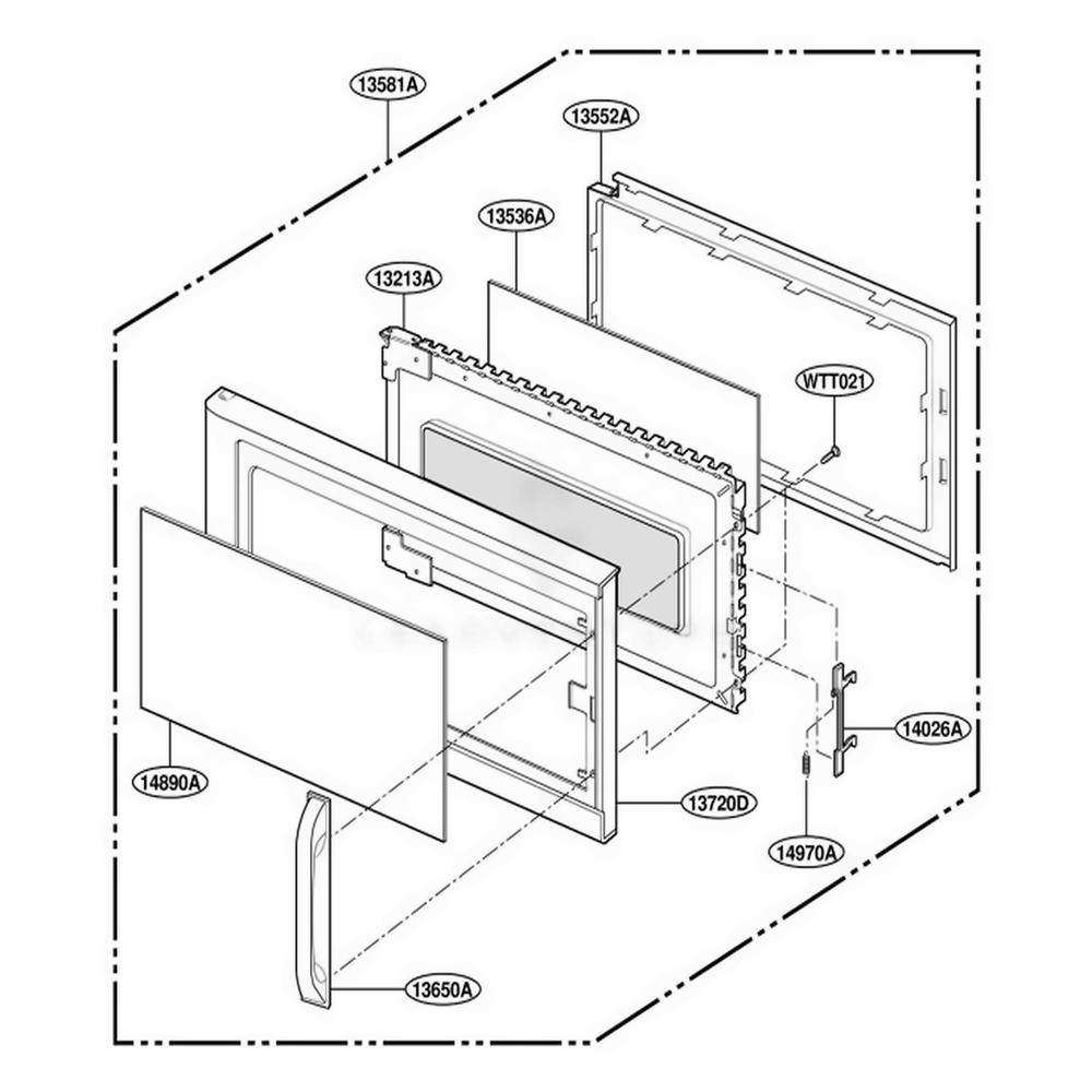 Door Parts Diagram and Parts List for MH6150XHQ2 AW2EWRP LG Range