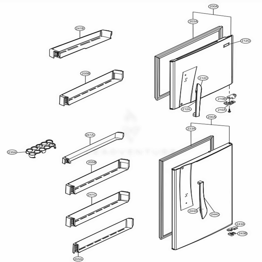 Door Parts Diagram and Parts List for LTNS16121V APZCNA0 LG Refrigerator