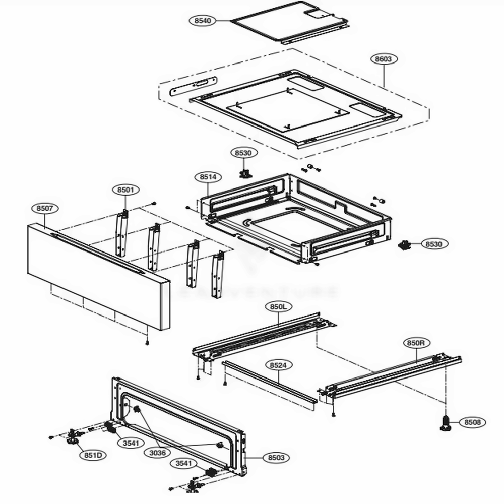 Drawer Parts Diagram and Parts List for LRGL5825F FRSELGA LG Range